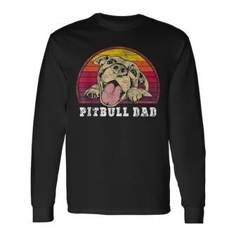 Pitbull Dad Smiling Pittie On Vintage Sunset Pitbull Dad Long Sleeve T-Shirt - Seseable