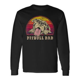 Pitbull Dad Vintage Smiling Pitbull On Sunset Long Sleeve T-Shirt - Seseable