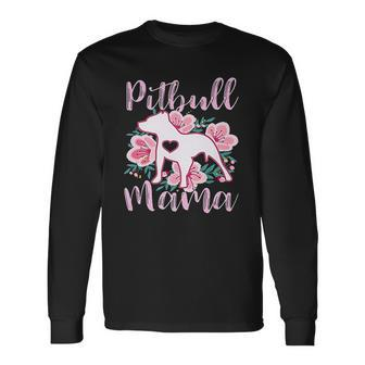 Pitbull Mama Pink Flowers Cute Pit Bull Pretty Mom Men Women Long Sleeve T-Shirt T-shirt Graphic Print - Thegiftio UK