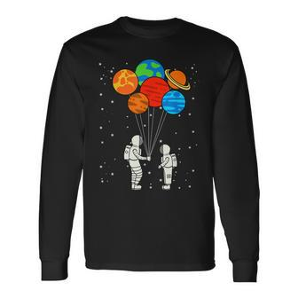 Planet Balloons Astronaut Planets Galaxy Space Outer Long Sleeve T-Shirt - Seseable