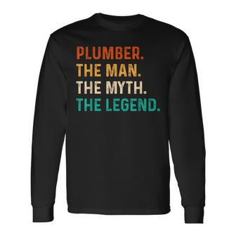 Plumber The Man The Myth The Legend Retro Heating Technician Long Sleeve T-Shirt - Seseable