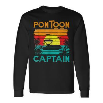Pontoon Captain Retro Vintage Style Pontoon Boat Long Sleeve T-Shirt - Seseable