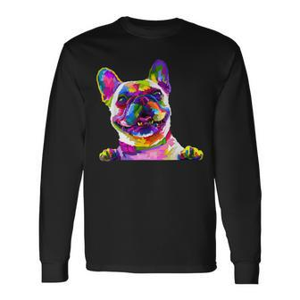 Pop Art Bulldog Mom Dog Dad Frenchie Long Sleeve T-Shirt T-Shirt | Mazezy