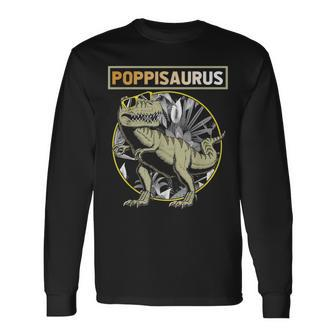 Poppisaurus Poppi Dinosaur Fathers Day Long Sleeve T-Shirt - Seseable