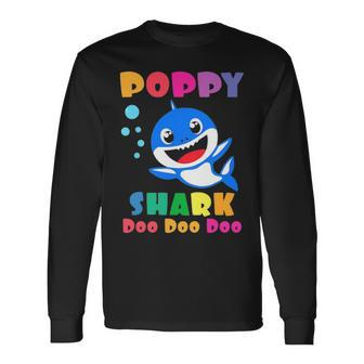 Poppy Shark Fathers Day Dad Long Sleeve T-Shirt - Seseable