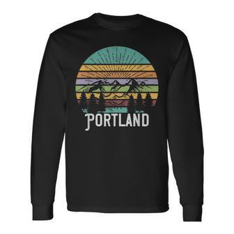 Portland Oregon Vintage Mountain 70S 80S Retro Long Sleeve T-Shirt - Seseable