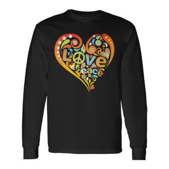 Pretty 60S 70S Hippie Peace Love Heart Peace Sign Long Sleeve T-Shirt T-Shirt | Mazezy