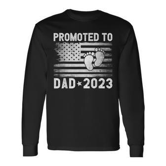 Promoted To Dad 2023 First Time Fathers Day New Dad Usa Flag Long Sleeve T-Shirt - Thegiftio UK