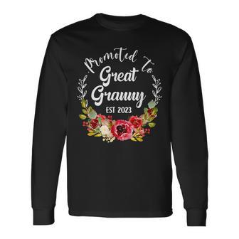 Promoted To Granny Est 2023 Women Flower First Time Mom Long Sleeve T-Shirt - Seseable