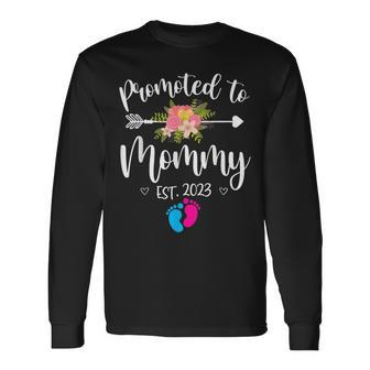 Promoted To Mommy Est 2023 Mom Pregnancy Announcement Long Sleeve T-Shirt - Seseable
