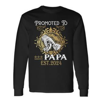 Promoted To Papa Est 2024 Retro Fathers Day New Dad Long Sleeve T-Shirt - Thegiftio UK