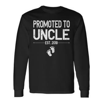 Promoted To Uncle Est 2019 Shirt First Time New Fathers Day Long Sleeve T-Shirt T-Shirt | Mazezy