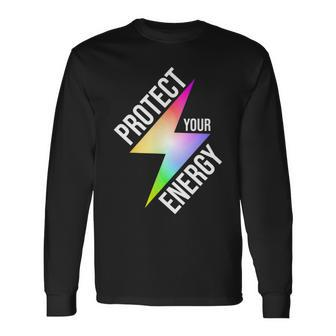 Protect Your Energy Colorful Lightning Bolt Men Women Long Sleeve T-Shirt T-shirt Graphic Print - Thegiftio UK