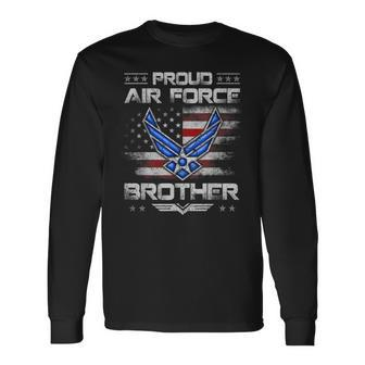 Proud Air Force Brother Veteran Vintage Us Flag Veterans Day Long Sleeve T-Shirt - Seseable