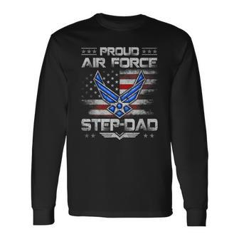 Proud Air Force Step-Dad Veteran Vintage Flag Veterans Day Long Sleeve T-Shirt - Seseable