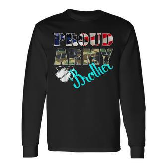 Proud Army Brother Flag American T - Military Family Men Women Long Sleeve T-shirt Graphic Print Unisex - Seseable