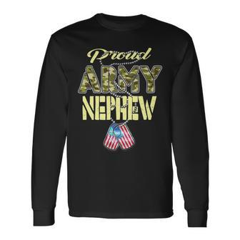 Proud Army Nephew Us Flag Dog Tags Pride Military Long Sleeve T-Shirt - Seseable