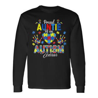 Proud Auntie Of An Autism Awareness Ribbons Puzzle Hands Long Sleeve T-Shirt T-Shirt | Mazezy
