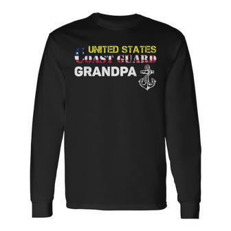 Proud Coast Guard Grandpa American Flag Father Long Sleeve T-Shirt - Seseable