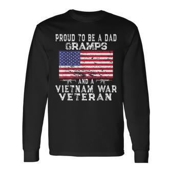 Proud Dad Gramps Vietnam Veteran Vintage Us Flag Grandpa Long Sleeve T-Shirt - Seseable