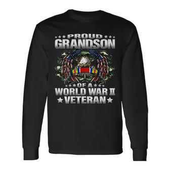 Proud Grandson Of A World War 2 Veteran Military Vets Family Men Women Long Sleeve T-shirt Graphic Print Unisex - Seseable
