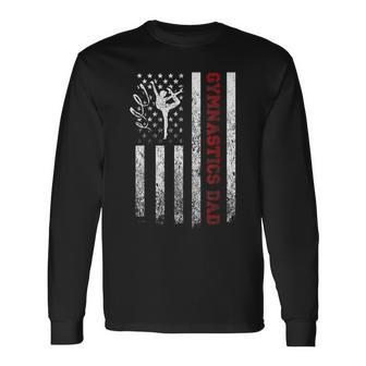 Proud Gymnastics Dad American Flag Cool Usa Patriotic Long Sleeve T-Shirt - Thegiftio UK