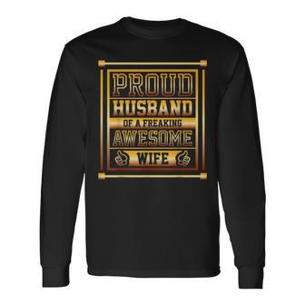 Proud Husband Of A Freaking Awesome Wife Golf Lover Long Sleeve T-Shirt - Thegiftio UK