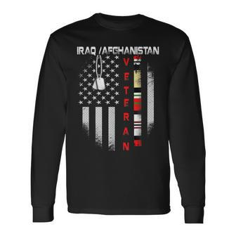 Proud Iraq Afghanistan Veteran Flag US Patriotic Men Women Long Sleeve T-shirt Graphic Print Unisex | Seseable UK