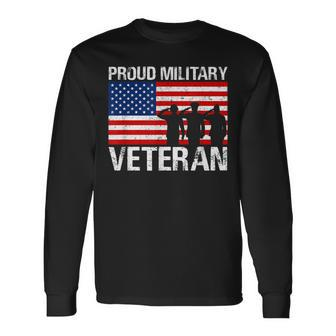 Proud Military Veteran Soldier Red White Blue Flag Long Sleeve T-Shirt - Seseable