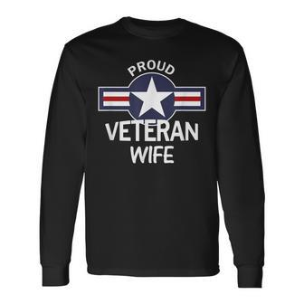 Proud Military Veteran Wife Vintage Aircraft Roundel Men Women Long Sleeve T-shirt Graphic Print Unisex - Seseable