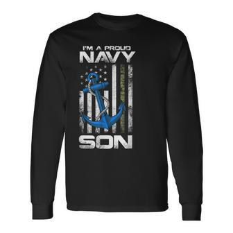 Proud Navy Son American Flag Vintage Long Sleeve T-Shirt - Seseable