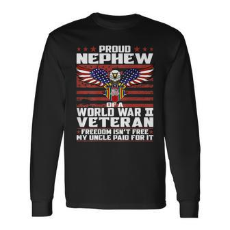 Proud Nephew Of A World War 2 Veteran Ribbon Patriotic Gift Men Women Long Sleeve T-shirt Graphic Print Unisex - Seseable