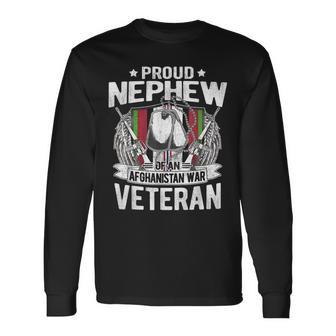 Proud Nephew Of Afghanistan Veteran Dog Tags Military Family Men Women Long Sleeve T-shirt Graphic Print Unisex - Seseable