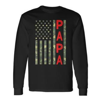 Proud Papa Camouflage American Flag Camo Fathers Day Long Sleeve T-Shirt T-Shirt | Mazezy