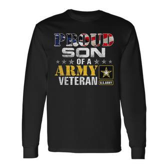 Proud Son Of A Army Veteran American Flag Military Long Sleeve T-Shirt - Seseable