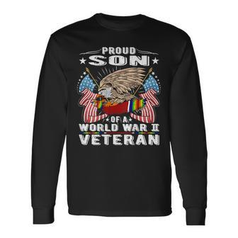 Proud Son Of A World War 2 Veteran Military Vets Child Gift Men Women Long Sleeve T-shirt Graphic Print Unisex - Seseable