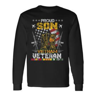 Proud Son Of Vietnam Veteran Us Flag Proud Veteran Long Sleeve T-Shirt - Seseable
