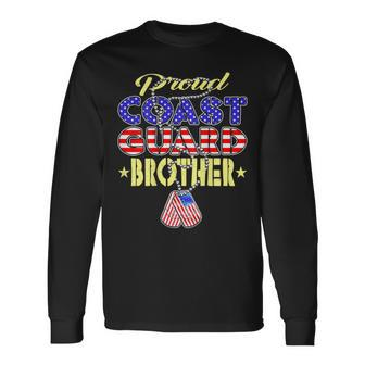 Proud Us Coast Guard Brother Dog Tags Military Sibling Long Sleeve T-Shirt - Seseable
