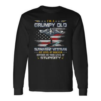 Proud US Submarine Grumpy Old Veteran Submariner Usa Flag Long Sleeve T-Shirt - Seseable