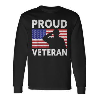 Proud Veteran Usa Flag Proud American Veteran Long Sleeve T-Shirt - Seseable