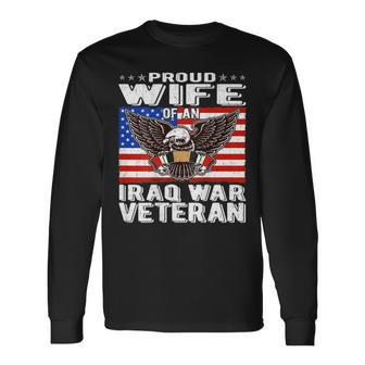 Proud Wife Of An Iraq Veteran Patriotic Military Spouse Gift Men Women Long Sleeve T-shirt Graphic Print Unisex | Seseable CA