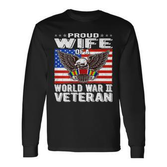 Proud Wife Of World War 2 Veteran Patriotic Ww2 Spouse Gifts Men Women Long Sleeve T-shirt Graphic Print Unisex - Seseable
