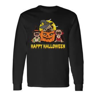 Pug Dog Halloween Pumpkin Costumes Thanksgiving Men Women Long Sleeve T-Shirt T-shirt Graphic Print - Thegiftio UK