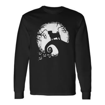 Pug And Moon Halloween Men Women Long Sleeve T-Shirt T-shirt Graphic Print - Thegiftio UK
