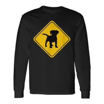 Puppy Dog Cute Crossing Road Sign Classic Minimalist Graphic Men Women Long Sleeve T-shirt Graphic Print Unisex - Seseable