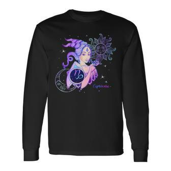 Purple Art Capricorn Horoscope Zodiac Sign Long Sleeve T-Shirt | Mazezy