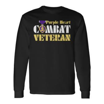 Purple Heart Combat Veteran Purple Heart Day Us Military Long Sleeve T-Shirt - Seseable
