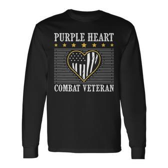 Purple Heart Combat Veteran Military Veteran Long Sleeve T-Shirt - Seseable