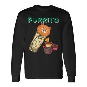 Purrito Cat In A Burrito Cat Lover Mexican Food Kitty Long Sleeve T-Shirt - Seseable