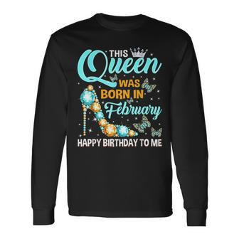 This Queen Was Born In February Birthday Diamond High Heel Men Women Long Sleeve T-Shirt T-shirt Graphic Print - Thegiftio UK